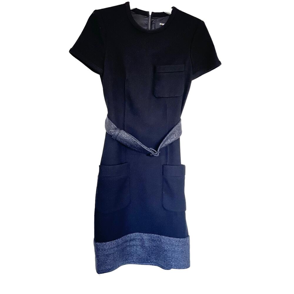 Paule Ka Short Sleeve Crew Neck Belted Sheath Dress Black Women's Size 36/ US 6